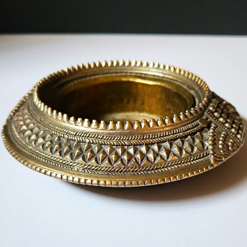 Decorative Brass Bowl with Embossed Geometric Pattern Design